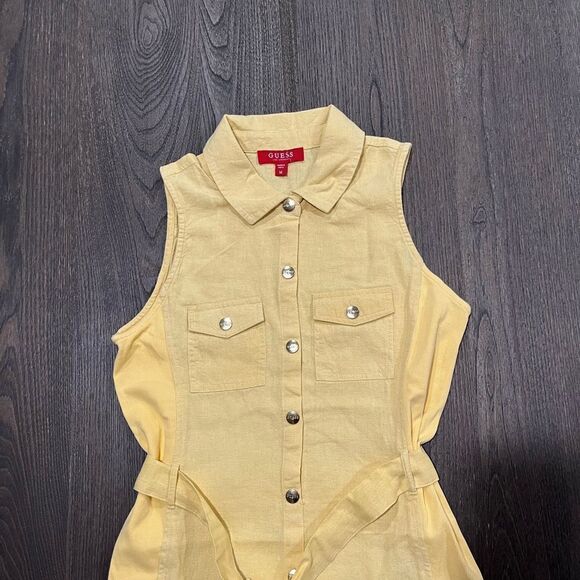 NWOT Guess Los Angeles Linen Blend Yellow Collared Utility Tie Waist Dress Sz M - Picture 4 of 9